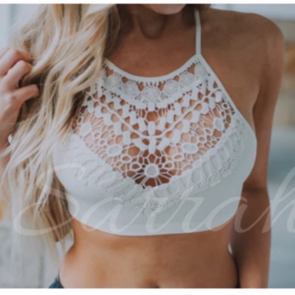 SALE Cream Beige Ivory New Edgy Chic Comfy Crochet Bralette Bra Brami - Picture 2 of 11